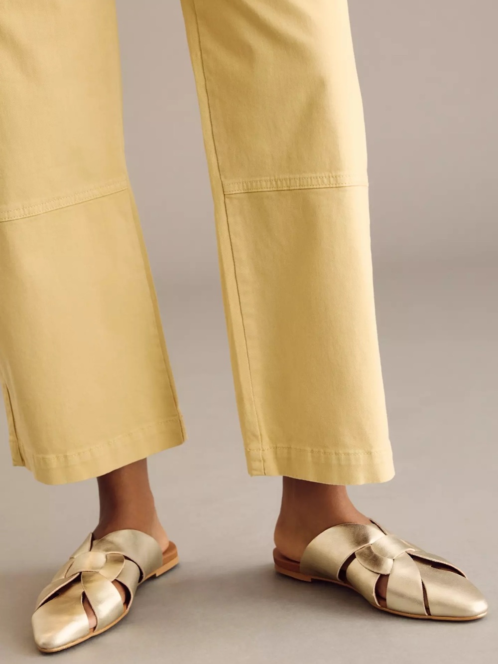 Anthropologie Pilcro Twisted Leather Slides Shoes Size 6 Gold